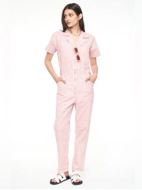 Pistola Grover Short Sleeve Field Suit in Peony Stripe Pink Jumpsuit Coveralls S